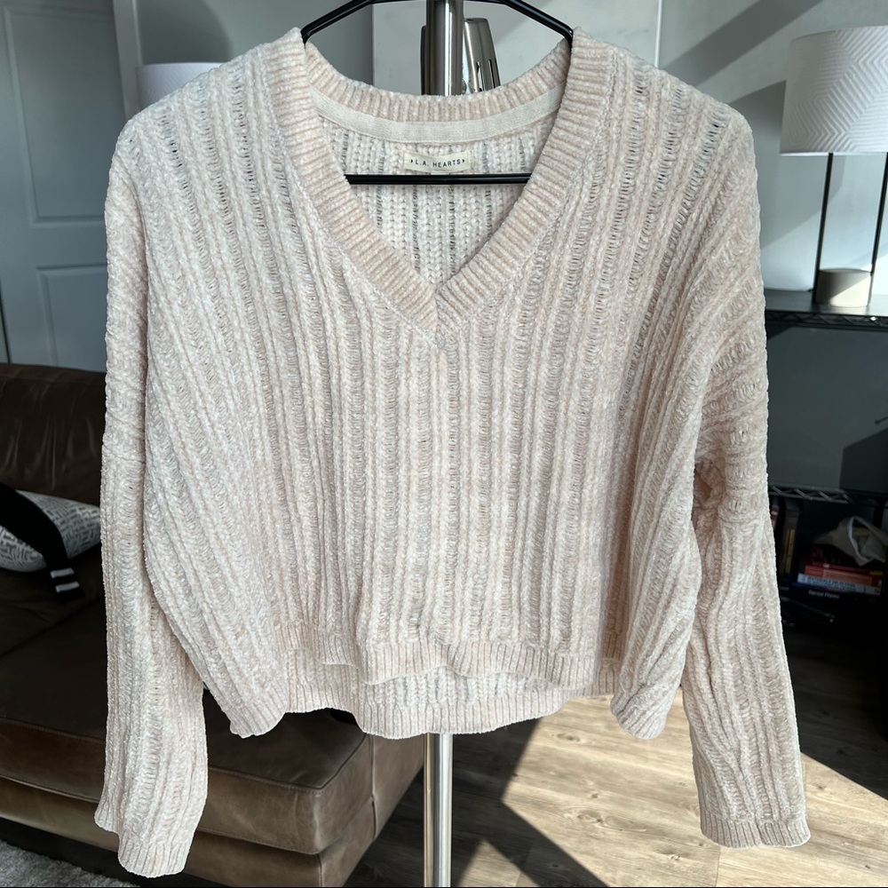 PacSun, LA Hearts V-neck, warm white/cream knit sweater, XS